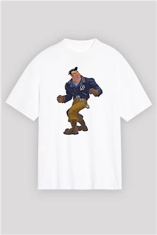 Full Throttle Baskılı Beyaz Unisex Oversize Tişört - Tshirt