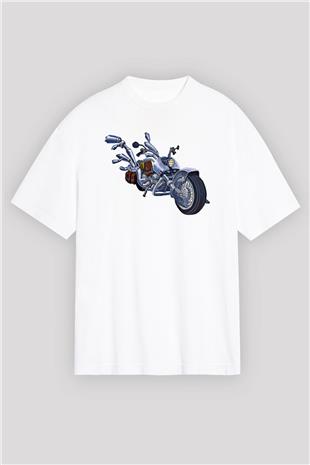 Full Throttle Baskılı Beyaz Unisex Oversize Tişört - Tshirt
