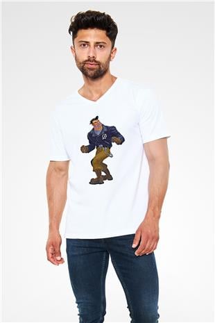 Full Throttle Baskılı Beyaz Unisex V Yaka Tişört - Tshirt