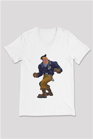Full Throttle Baskılı Beyaz Unisex V Yaka Tişört - Tshirt