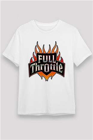Full Throttle Baskılı Unisex Beyaz Tişört - Tshirt