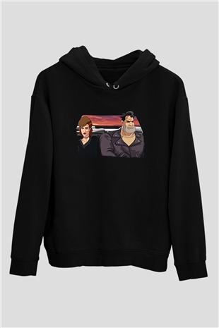 Full Throttle Baskılı Unisex Siyah Kapüşonlu Sweatshirt