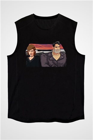Full Throttle Baskılı Unisex Siyah Kolsuz Tişört - Tshirt