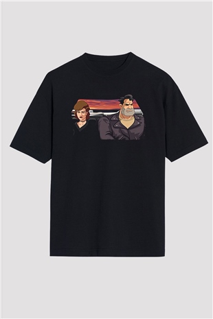 Full Throttle Baskılı Unisex Siyah Oversize Tişört - Tshirt