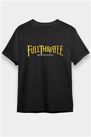 Full Throttle Baskılı Unisex Siyah Tişört - Tshirt