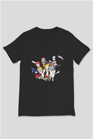 Full Throttle Baskılı Unisex Siyah V Yaka Tişört - Tshirt