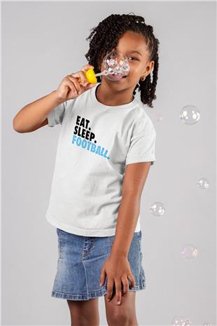 Futbol Baskılı Unisex Beyaz Çocuk Tişört - Tshirt