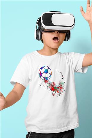 Futbol Baskılı Unisex Beyaz Çocuk Tişört - Tshirt