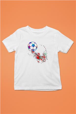 Futbol Baskılı Unisex Beyaz Çocuk Tişört - Tshirt