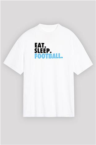 Futbol Baskılı Unisex Beyaz Oversize Tişört - Tshirt