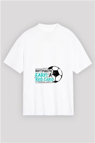 Futbol Baskılı Unisex Beyaz Oversize Tişört - Tshirt