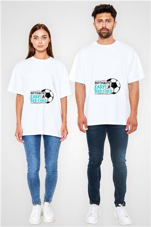 Futbol Baskılı Unisex Beyaz Oversize Tişört - Tshirt