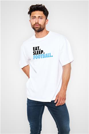 Futbol Baskılı Unisex Beyaz Oversize Tişört - Tshirt