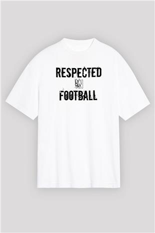 Futbol Baskılı Unisex Beyaz Oversize Tişört - Tshirt