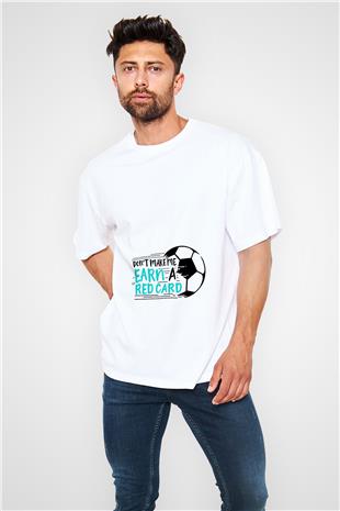 Futbol Baskılı Unisex Beyaz Oversize Tişört - Tshirt