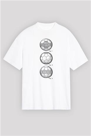 Futbol Baskılı Unisex Beyaz Oversize Tişört - Tshirt