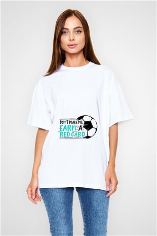 Futbol Baskılı Unisex Beyaz Oversize Tişört - Tshirt