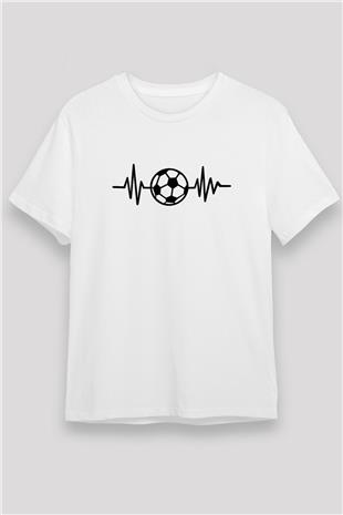 Futbol Baskılı Unisex Beyaz Tişört - Tshirt