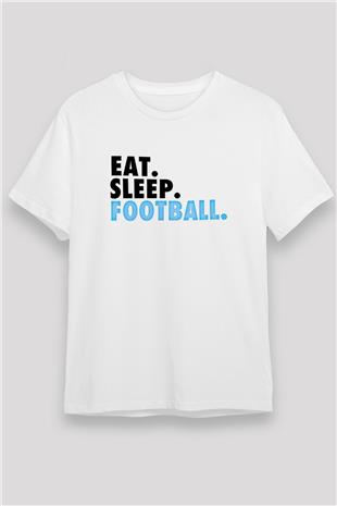 Futbol Baskılı Unisex Beyaz Tişört - Tshirt