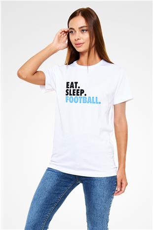 Futbol Baskılı Unisex Beyaz Tişört - Tshirt