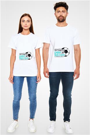 Futbol Baskılı Unisex Beyaz Tişört - Tshirt
