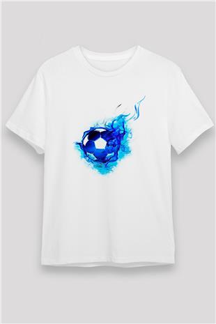 Futbol Baskılı Unisex Beyaz Tişört - Tshirt