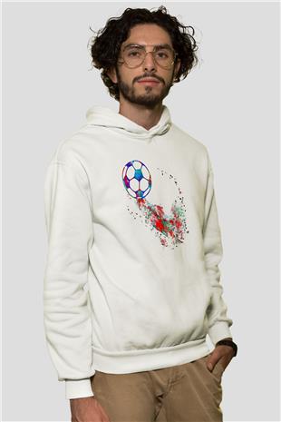Futbol Baskılı Unisex Ekru Hoodie