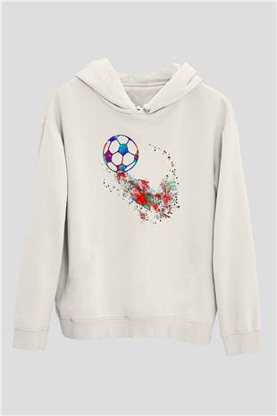Futbol Baskılı Unisex Ekru Hoodie