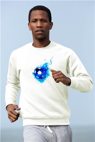 Futbol Baskılı Unisex Ekru Sweatshirt