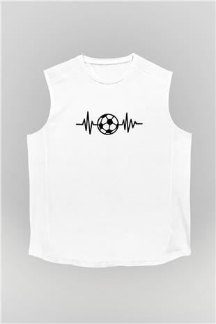 Futbol Baskılı Unisex Kolsuz Beyaz Tişört