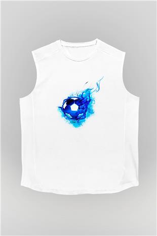 Futbol Baskılı Unisex Kolsuz Beyaz Tişört