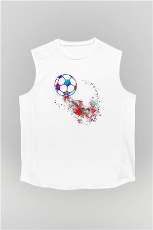 Futbol Baskılı Unisex Kolsuz Beyaz Tişört