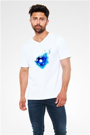 Futbol Baskılı Unisex V Yaka Tişört - Tshirt