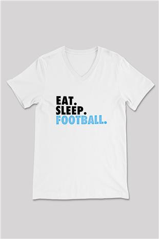 Futbol Baskılı Unisex V Yaka Tişört - Tshirt