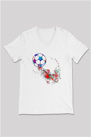 Futbol Baskılı Unisex V Yaka Tişört - Tshirt
