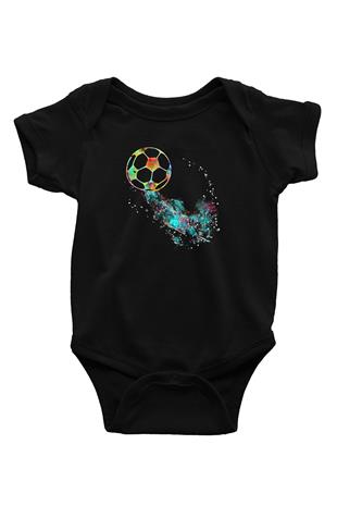 Futbol - Football Baskılı Unisex Siyah Bebek Body - Zıbın