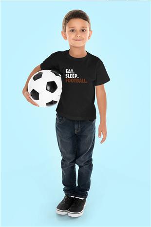 Futbol - Football Baskılı Unisex Siyah Çocuk Tİşörtü - Tshirt