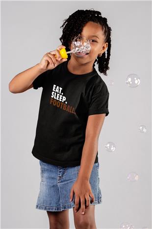 Futbol - Football Baskılı Unisex Siyah Çocuk Tİşörtü - Tshirt