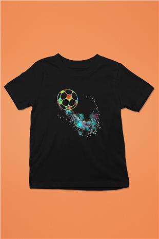 Futbol - Football Baskılı Unisex Siyah Çocuk Tİşörtü - Tshirt