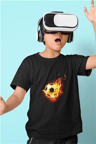Futbol - Football Baskılı Unisex Siyah Çocuk Tİşörtü - Tshirt