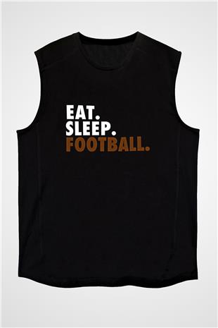 Futbol - Football Baskılı Unisex Siyah Kolsuz Tişört