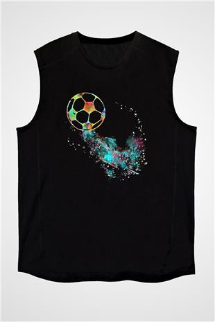 Futbol - Football Baskılı Unisex Siyah Kolsuz Tişört