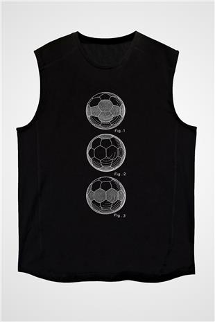 Futbol - Football Baskılı Unisex Siyah Kolsuz Tişört