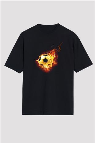 Futbol - Football Baskılı Unisex Siyah Oversize Tişört