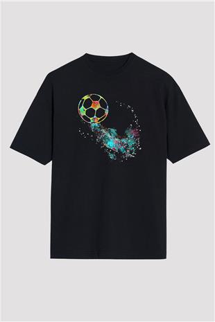Futbol - Football Baskılı Unisex Siyah Oversize Tişört