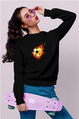 Futbol - Football Baskılı Unisex Siyah Sweatshirt