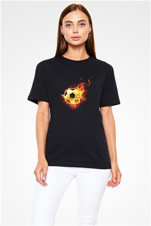 Futbol - Football Baskılı Unisex Siyah Tişört - Tshirt