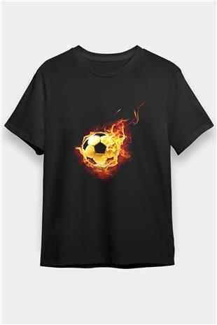 Futbol - Football Baskılı Unisex Siyah Tişört - Tshirt