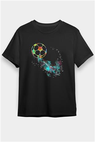 Futbol - Football Baskılı Unisex Siyah Tişört - Tshirt