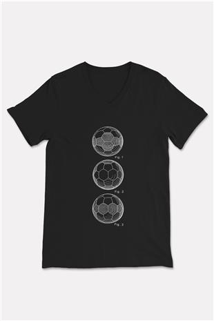 Futbol - Football Baskılı Unisex Siyah V Yaka Tişört
